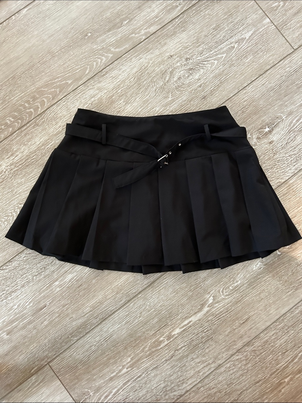 Black Pleated Mini Skirt with Belt NEVER WORN!